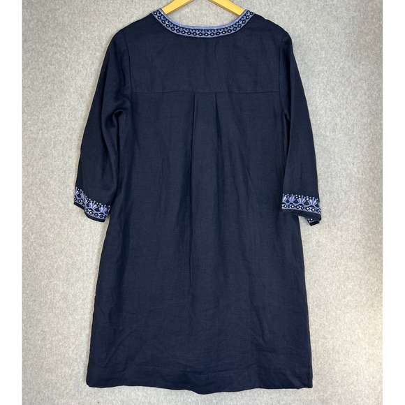 Chicos Linen Tunic Dress Navy Blue Beaded Embroidered 3/4 Sleeve Size 1 US 8 NWT - Picture 5 of 15